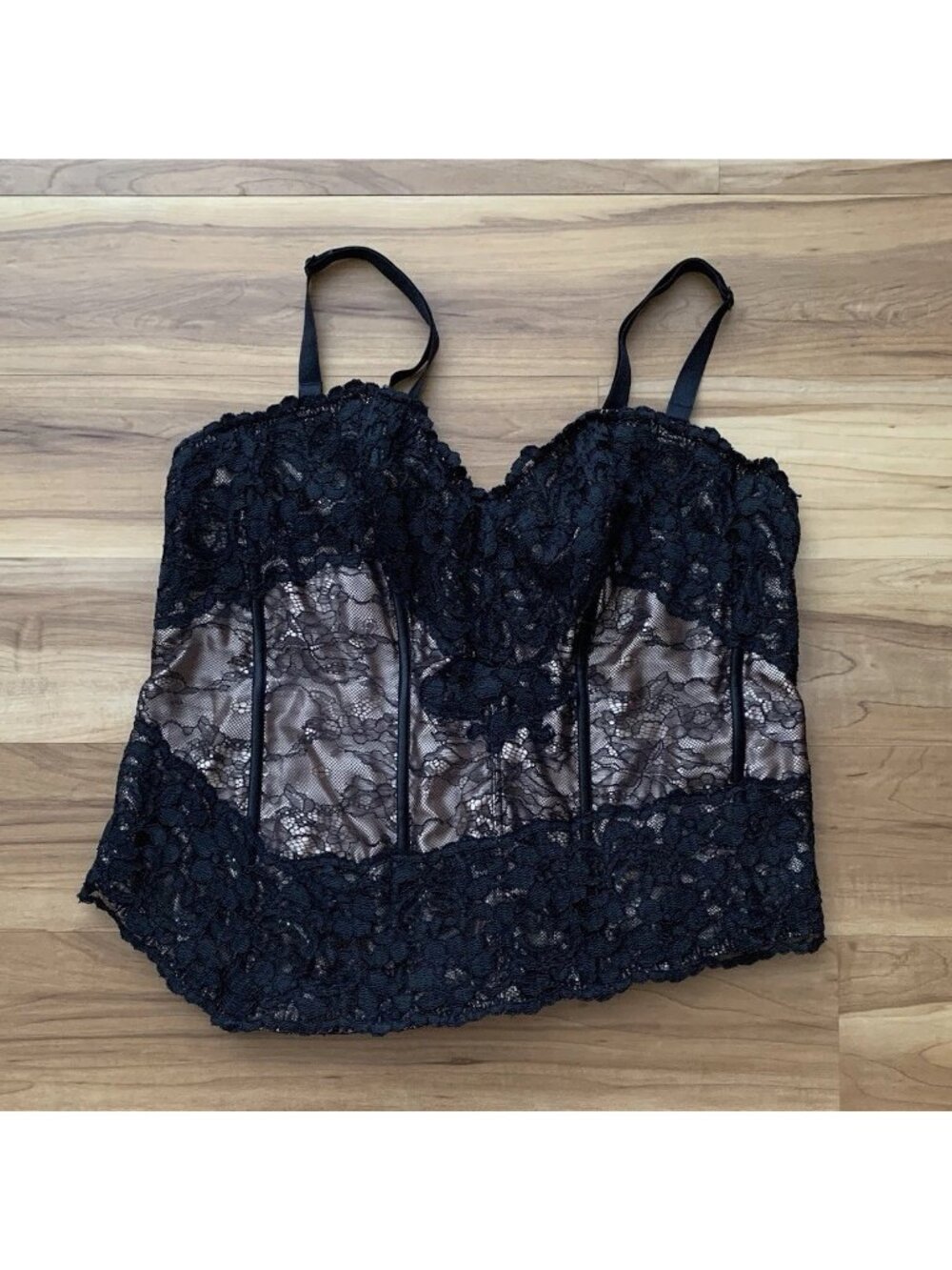 Cacique Black Nude Lace Corset Bustier Floral Tank Top Size 18 20